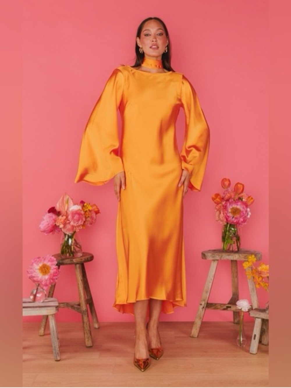 Show Me Your MuMu Satin Maxi Dress in Bright Orange